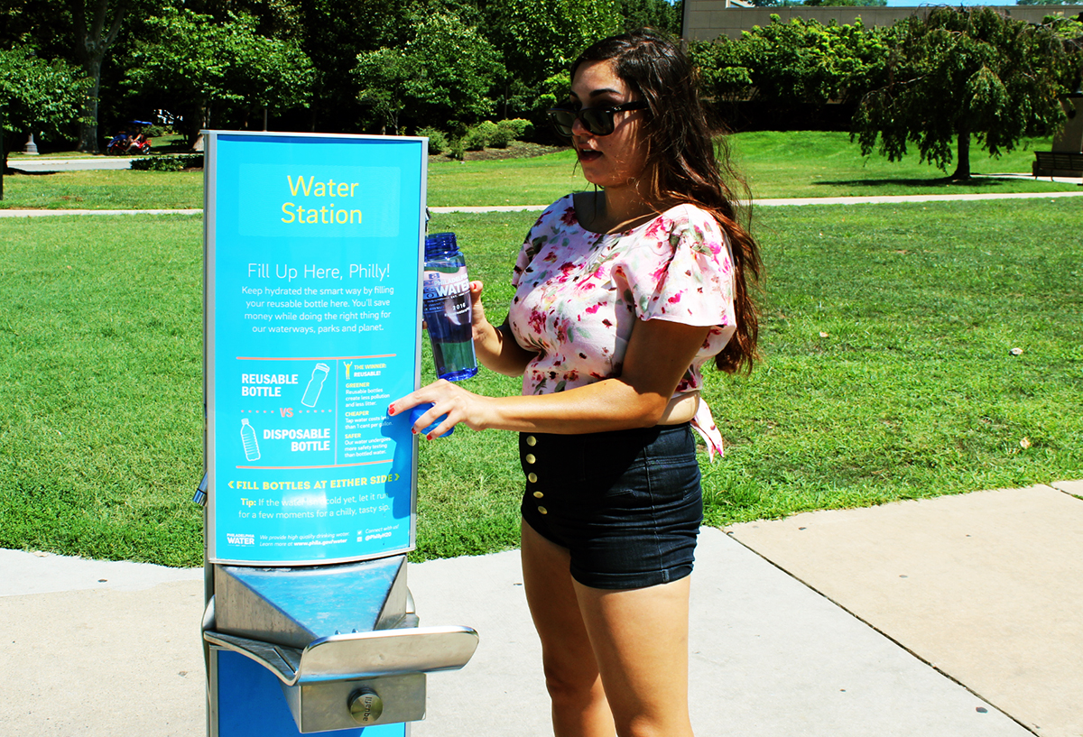 A jogger stops for a cool sip at the Art Museum drinking water station, one of four located along the Schuylkill. Philadelphia Water is looking for vendors with ideas that will bring more stations to neighborhoods across the City. 