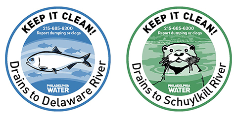 New storm drain markers for the Schuylkill and Delaware Rivers.