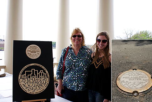 Inset: Laura Hoover (at right) with her winning design. At bottom left: a new "Uncover the Green" clean out lid.