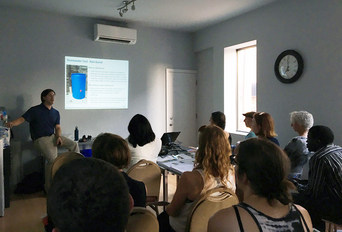 Point Breeze residents attend a Rain Check workshop and learn about local Green City, Clean Waters projects on Aug. 24, 2016.